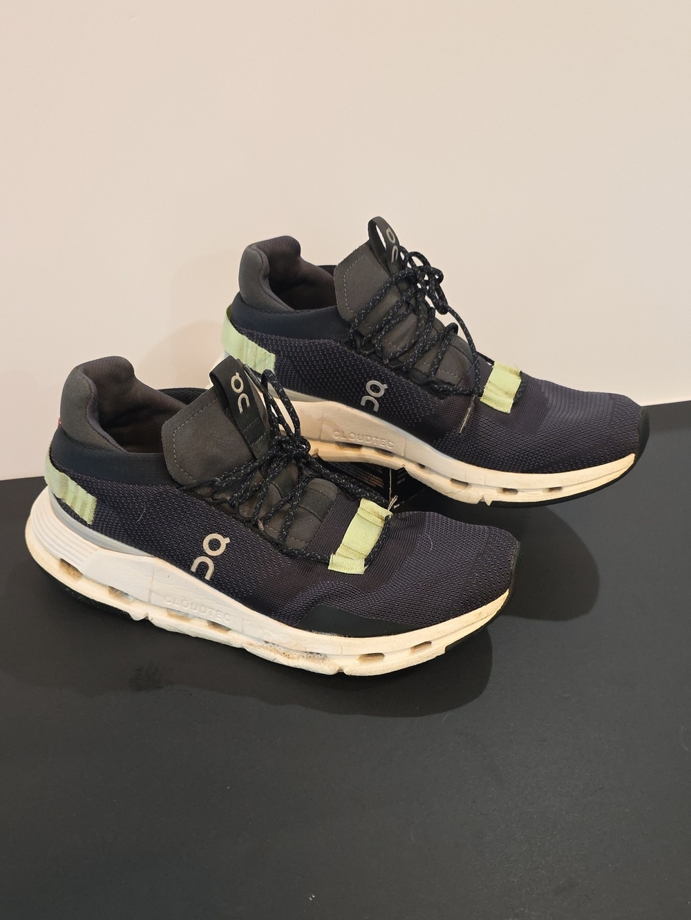 On Running CloudNova Women's Black Sneakers with Pale Green Size 9